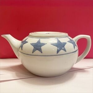 White & Blue Stars Pier 1 Stoneware Teapot
